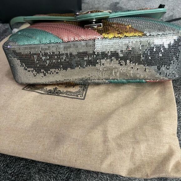 GUCCI Marmont Sequin Shoulder Leather Handbag - Picture 9 of 16